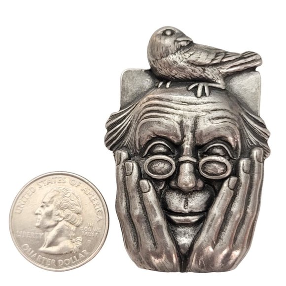 1995 Carruth Pewter Bird Watcher Brooch Pin, Signed E166 - Picture 6 of 9